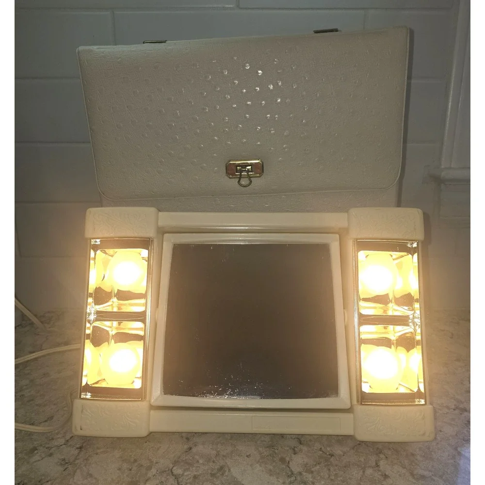 Vintage JetSet Portable Lighted Makeup Mirror with Travel Case Vanity Swivel